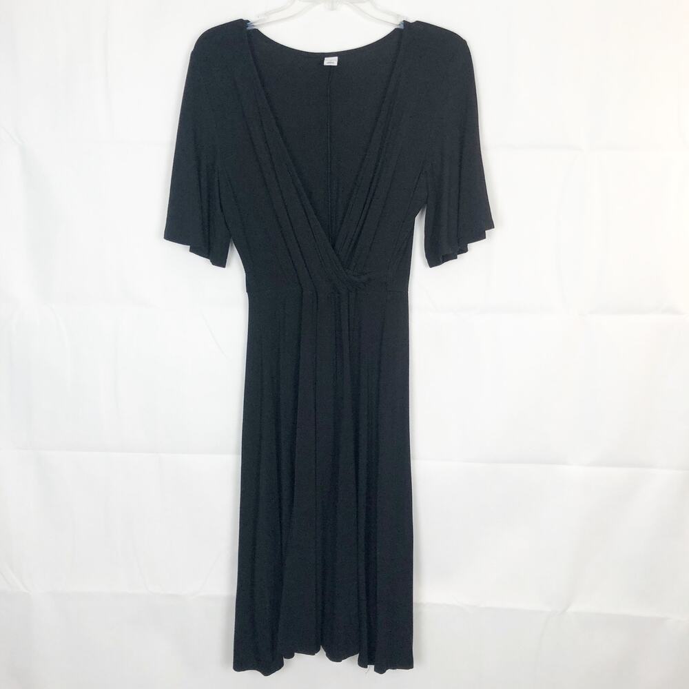 Old Navy V-Neck Faux Wrap Black Midi Dress Size Small